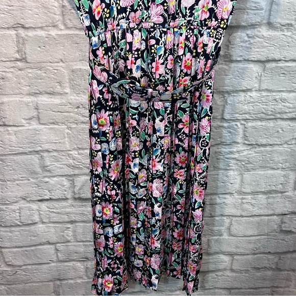 Vintage Talbots Size 10 Floral Print Button Up Belted Short Sleeve Maxi Dress - Picture 7 of 12